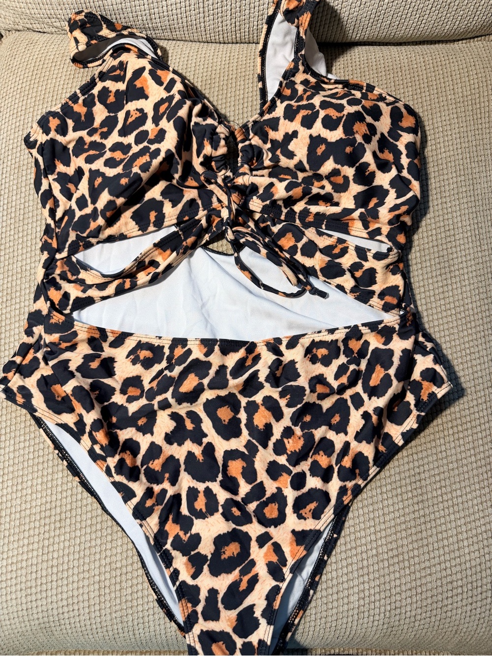 Leopard Print One-Piece Swimsuit - Tan & Black